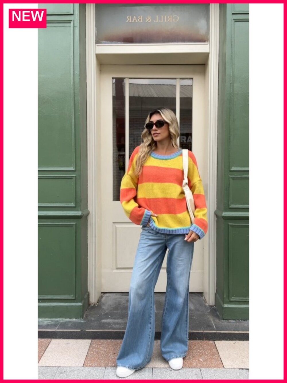 Oversized Knitted Striped Color Block Long Sleeve Crew Neck Pullover Sweater - Picture 5 of 6